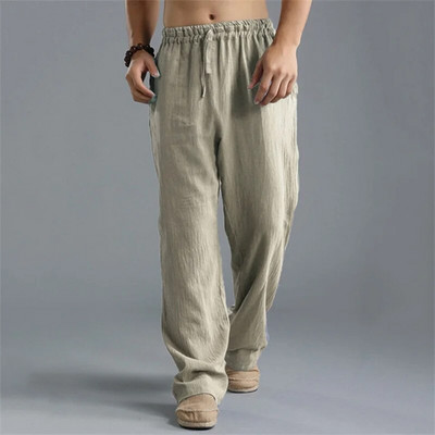 Pantaloni mari pentru bărbați, bumbac, in, pantaloni casual, pantaloni largi, cu picior largi, cu șireturi pentru confortul acasă, mărime mare, 5xl, moda bărbaților