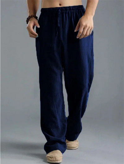 Pantaloni mari pentru bărbați, bumbac, in, pantaloni casual, pantaloni largi, cu picior largi, cu șireturi pentru confortul acasă, mărime mare, 5xl, moda bărbaților