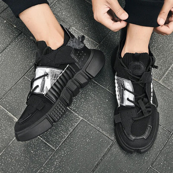 2023 Мъжки обувки High Gang Кецове за двойка Плоски корейски обувки за баща Trend Splicing Дишащи мрежести вулканизирани обувки