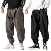 Pantaloni harem pentru bărbați, de culoare solidă, cu talie elastică, pantaloni de jogging, 2023, pantaloni largi, pantaloni cu șnur, pantaloni hip hop casual