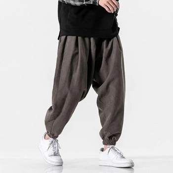 Мъжки панталони тип харем, едноцветни панталони за джогинг с еластична талия, 2023 широки панталони, панталони с шнур, къси панталони, ежедневни хип-хоп панталони