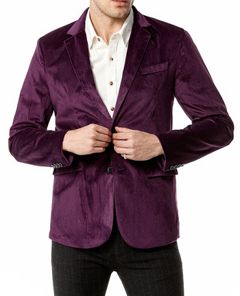 Луксозен мъжки кадифен блейзър, тънък ревер, велурен костюм, яке с две копчета, бизнес якета, мъжко сватбено облекло за вечеря на бала