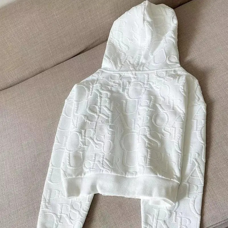 Seturi 2 piese Ținute pentru femei Moda de primăvară Jachetă scurtă și pantaloni scurți slăbit cu glugă tricotată Jacquard Îmbrăcăminte de designer de toamnă pentru femei