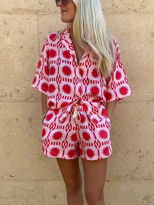 Dámske topy s krátkym rukávom a kvetinovou potlačou, 2 kusy, set, módne oblečenie, letné šaty, topy, košeľa s krátkym rukávom a elastický pás, šortky, oblek, 2023