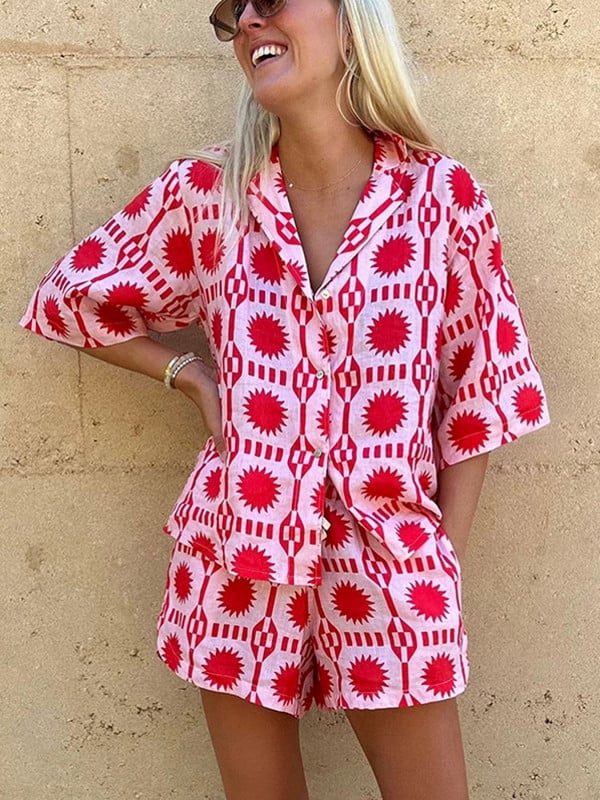 Dámske topy s krátkym rukávom a kvetinovou potlačou, 2 kusy, set, módne oblečenie, letné šaty, topy, košeľa s krátkym rukávom a elastický pás, šortky, oblek, 2023