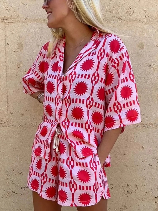 Dámske topy s krátkym rukávom a kvetinovou potlačou, 2 kusy, set, módne oblečenie, letné šaty, topy, košeľa s krátkym rukávom a elastický pás, šortky, oblek, 2023