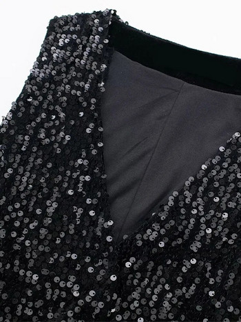 Γυναικεία σορτς Sequin Vest Σετ 2024 Νέο ψηλόμεσο αμάνικο V-λαιμόκοψη με κουμπιά κομψό γραφείο Lady Fashion 2 τεμάχια Παλτό