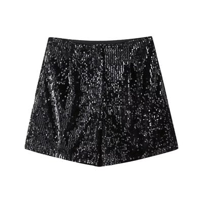 Dámske elegantné šortky s flitrovaným vzorom a šortkami bez rukávov, výstrih do V a potiahnuté gombíky s vysokým pásom, elegantný kabát z 2 kusov