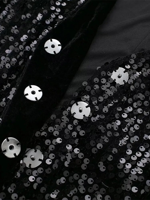 Dámske elegantné šortky s flitrovaným vzorom a šortkami bez rukávov, výstrih do V a potiahnuté gombíky s vysokým pásom, elegantný kabát z 2 kusov