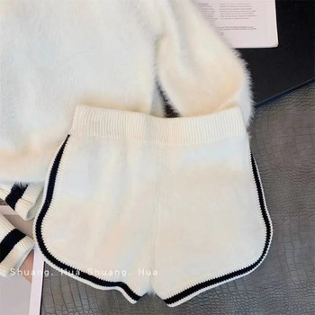 Къси комплекти 2024 г. Плетен комплект Дамски есенен нов ежедневен моден пуловер с букви Укорочени топове с широки крачоли Y2k Панталони