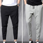 Buni pantaloni creion din țesătură moale Bărbați Pantaloni a noua cu șnur Pantaloni de vară cu mai multe buzunare tip strâns simplu