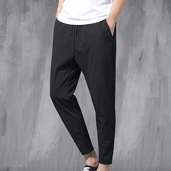 Добри панталони с молив Мек плат Мъжки панталони Ninth Pants Drawstring Simple Loose Type Multi Pockets Летни панталони