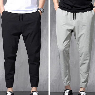 Добри панталони с молив Мек плат Мъжки панталони Ninth Pants Drawstring Simple Loose Type Multi Pockets Летни панталони