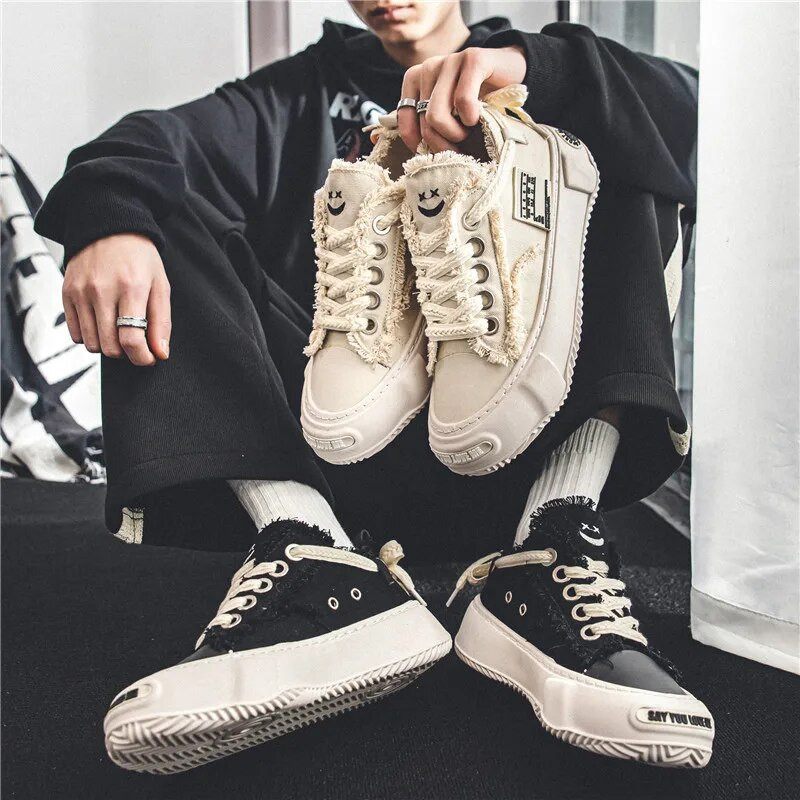 Pantofi de pânză pentru bărbați 2023, la modă, confortabili, moale, ocazional, pantofi cu șireturi, talpă groasă, pantofi vulcanizați de vară pentru femei, negru