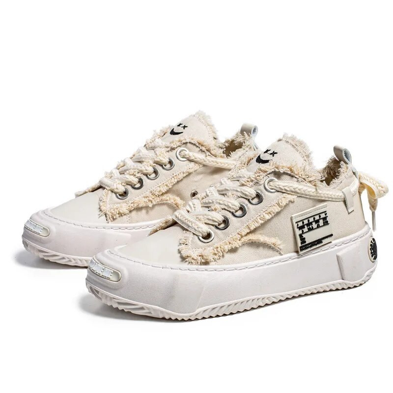 Pantofi de pânză pentru bărbați 2023, la modă, confortabili, moale, ocazional, pantofi cu șireturi, talpă groasă, pantofi vulcanizați de vară pentru femei, negru