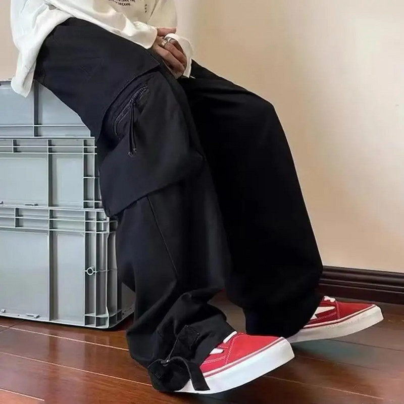 NOVÉ pánske cargo nohavice, jednofarebné, so sťahovacou šnúrkou, viacero vreciek, voľné, streetwear, jeseň/zima, hip hop, vrecovité cargo nohavice