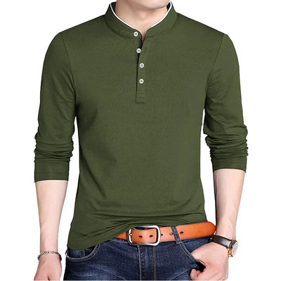 Cămașă polo pentru bărbați de înaltă calitate Cămăși polo solide pentru bărbați cu mânecă lungă Camisa polo masculină Populare casual din bumbac Plus marimea S-3XL Topuri