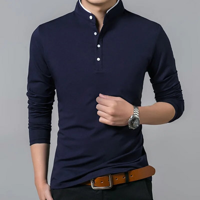 Cămașă polo pentru bărbați de înaltă calitate Cămăși polo solide pentru bărbați cu mânecă lungă Camisa polo masculină Populare casual din bumbac Plus marimea S-3XL Topuri