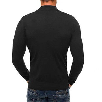 Мъжки пуловер с V-образно деколте и дълъг ръкав с цип Поло тениска с качулка Пролетна и есенна тънка мъжка ежедневна риза S-5XL