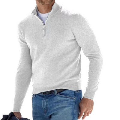 Pulover pentru bărbați, cu decolteu în V, cu mânecă lungă, cu fermoar