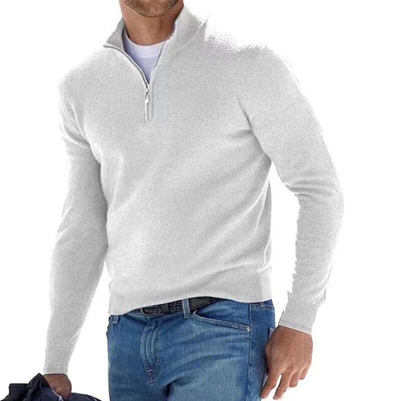 Pulover pentru bărbați, cu decolteu în V, cu mânecă lungă, cu fermoar