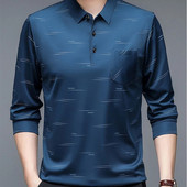 Tricou polo pentru bărbați cu mânecă lungă, imprimeu cu litere, tricouri de primăvară, toamnă, fund largi, ocazional, îmbrăcăminte de afaceri, topuri cu nasturi la modă