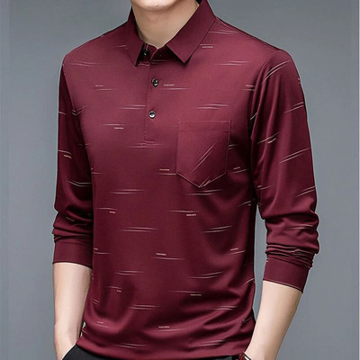 Tricou polo pentru bărbați cu mânecă lungă, imprimeu cu litere, tricouri de primăvară, toamnă, fund largi, ocazional, îmbrăcăminte de afaceri, topuri cu nasturi la modă