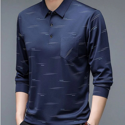 Tricou polo pentru bărbați cu mânecă lungă, imprimeu cu litere, tricouri de primăvară, toamnă, fund largi, ocazional, îmbrăcăminte de afaceri, topuri cu nasturi la modă