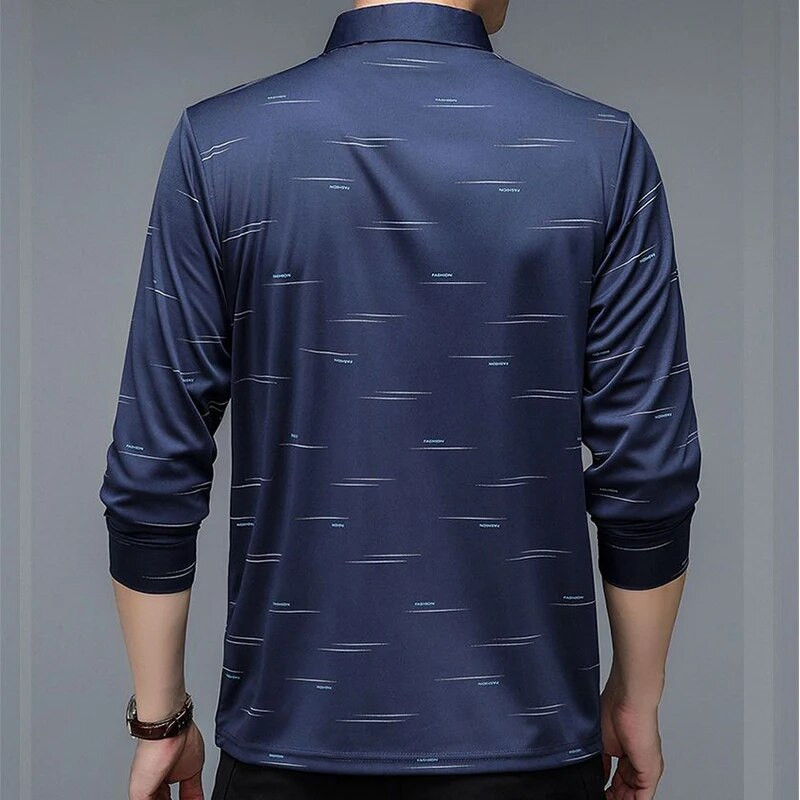 Tricou polo pentru bărbați cu mânecă lungă, imprimeu cu litere, tricouri de primăvară, toamnă, fund largi, ocazional, îmbrăcăminte de afaceri, topuri cu nasturi la modă