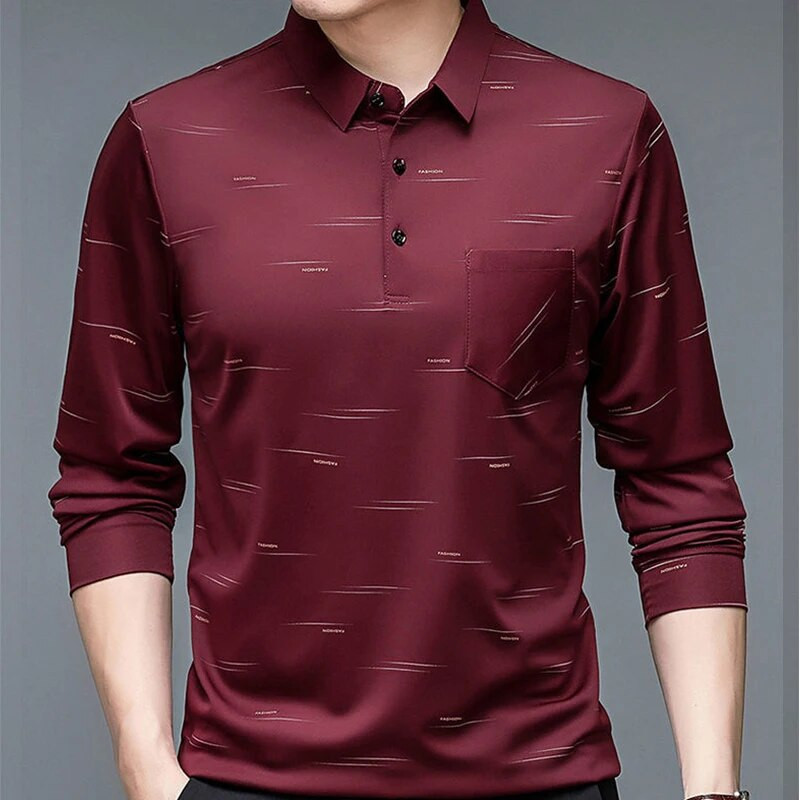 Tricou polo pentru bărbați cu mânecă lungă, imprimeu cu litere, tricouri de primăvară, toamnă, fund largi, ocazional, îmbrăcăminte de afaceri, topuri cu nasturi la modă