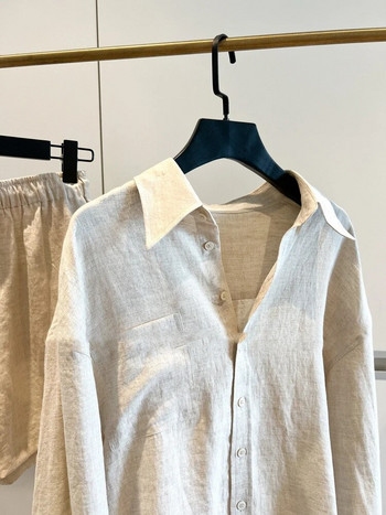 Комплекти от две части Дамско облекло Лято 2023 Блуза Комплекти ризи с копчета Ваканционни плажни модни ежедневни памучни къси къси костюми с шнурове