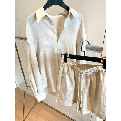 Dvodijelni kompleti Ženska odjeća Ljeto 2023. Bluza Kompleti košulja na kopčanje Blagdanska moda za plažu Ležerno pamučno kratko odijelo s uzicom