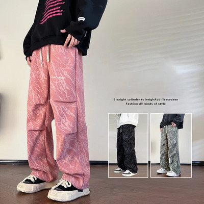 Американски ретро хип-хоп прави панталони от рипсено кадифе за мъже Ново улично облекло с щампа с букви Широки панталони Y2K широки панталони