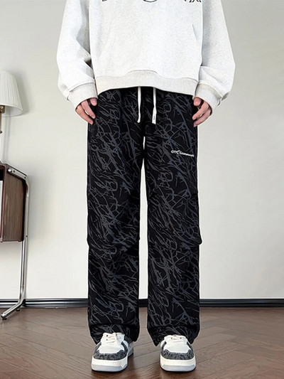 Americké vintage hip hopové manšestrové rovné nohavice pre mužov, nové streetwear nohavice so širokými nohavicami s potlačou písmen, vrecovité nohavice Y2K