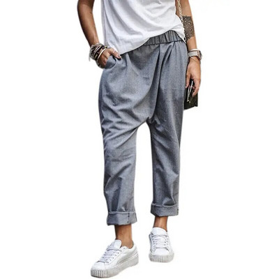 Moteriškos haremo kelnės, laisvos elastingos juosmens, kuprinės tarpkojo kelnės