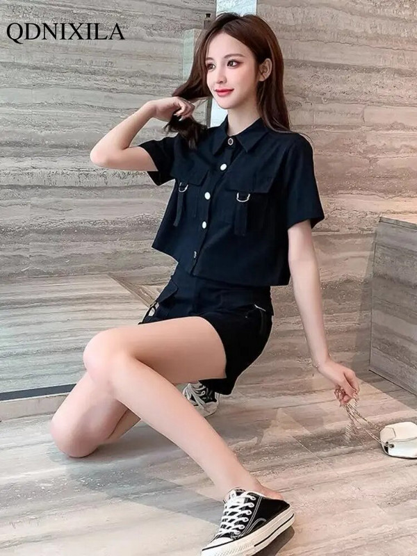 2023 m. Summer Cargo Moteriški trumpi komplektai Korėjietiško stiliaus mada Elegantiški Nauji derinami komplektai Kasdieniai 2 dalių komplektai Moteriško kostiumo apranga