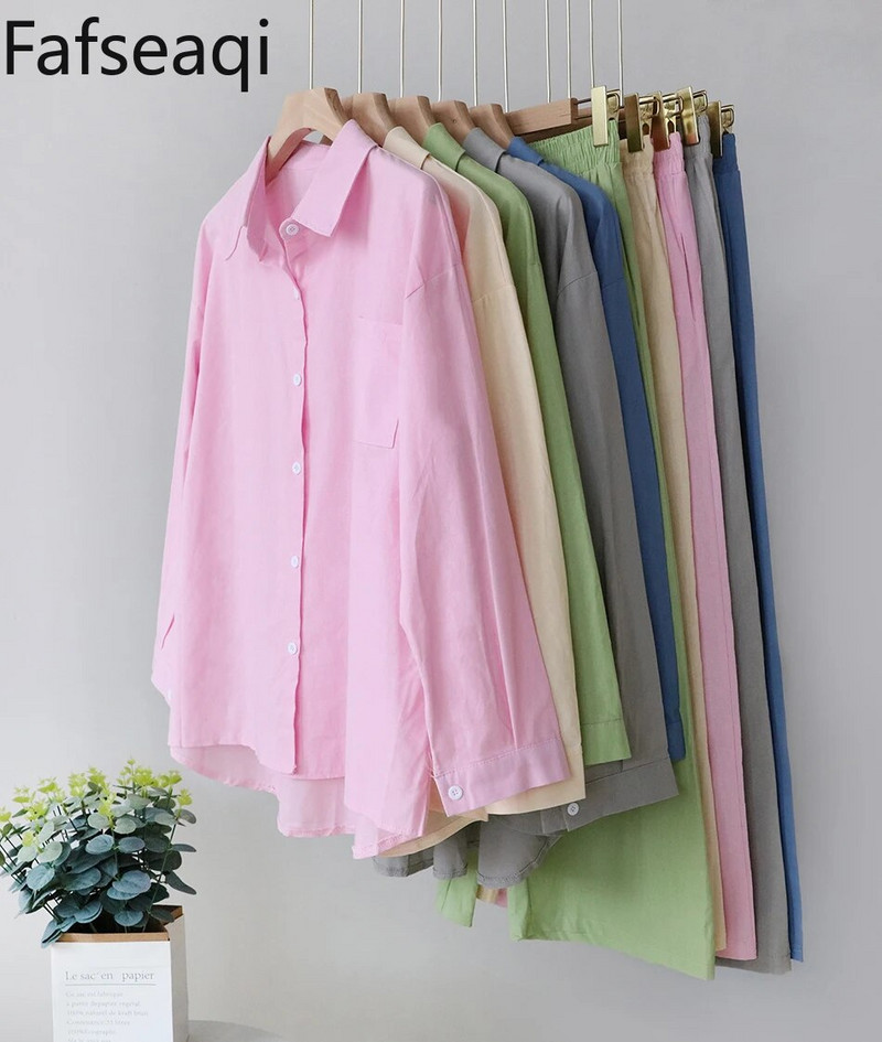 2024 Costume casual din bumbac din in, cu pantaloni scurți pentru femei, set de cămașă și pantaloni scurți, ținută cu mânecă lungă, pantaloni până la gleznă, trening