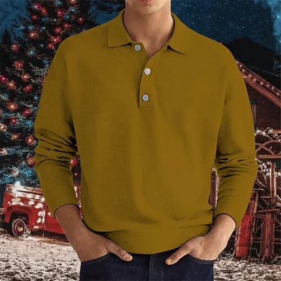 Jarné jesenné jednofarebné tričká s dlhým rukávom, pánske ležérne voľné gombíkové pulóvre, anglické vintage topy s motívom zápasu