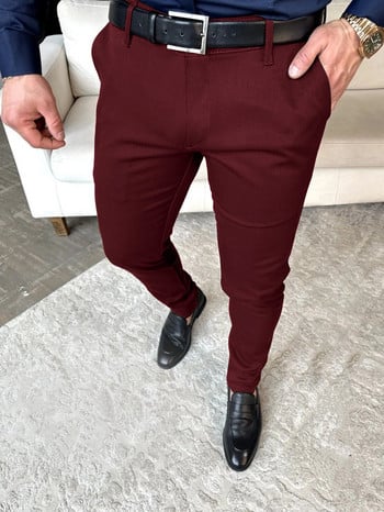 Едноцветни тънки мъжки панталони Европа и Съединените щати Модни панталони с молив Бизнес Ежедневни ежедневни панталони със сто крака