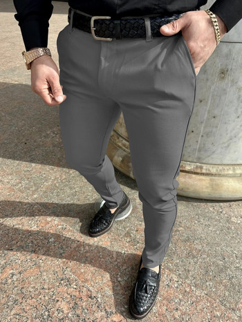 Едноцветни тънки мъжки панталони Европа и Съединените щати Модни панталони с молив Бизнес Ежедневни ежедневни панталони със сто крака