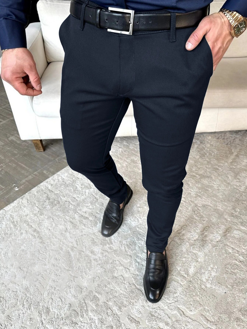 Pantaloni subțiri de culoare uni pentru bărbați Pantaloni creion în stil Europa și Statele Unite ale Americii, ocazional de afaceri, zilnic Pantaloni la sută de picioare