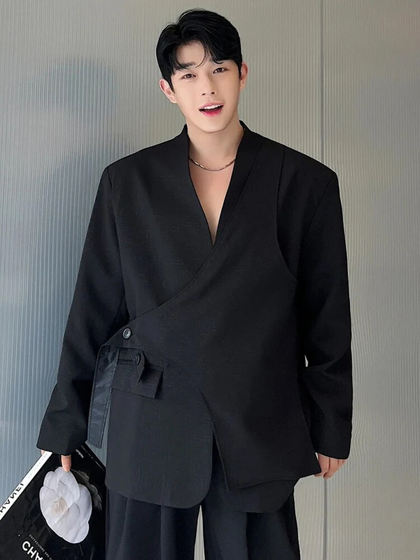 LUZHEN 2024 Štýlový nový kórejský asymetrický dizajn Originálna ležérna bunda pre mužov, elegantný a trendy kabát s vypchávkami na ramenách A83466