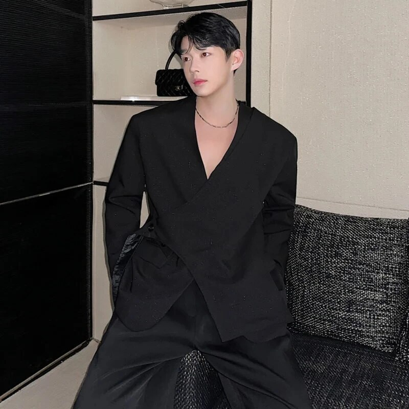 LUZHEN 2024 Štýlový nový kórejský asymetrický dizajn Originálna ležérna bunda pre mužov, elegantný a trendy kabát s vypchávkami na ramenách A83466