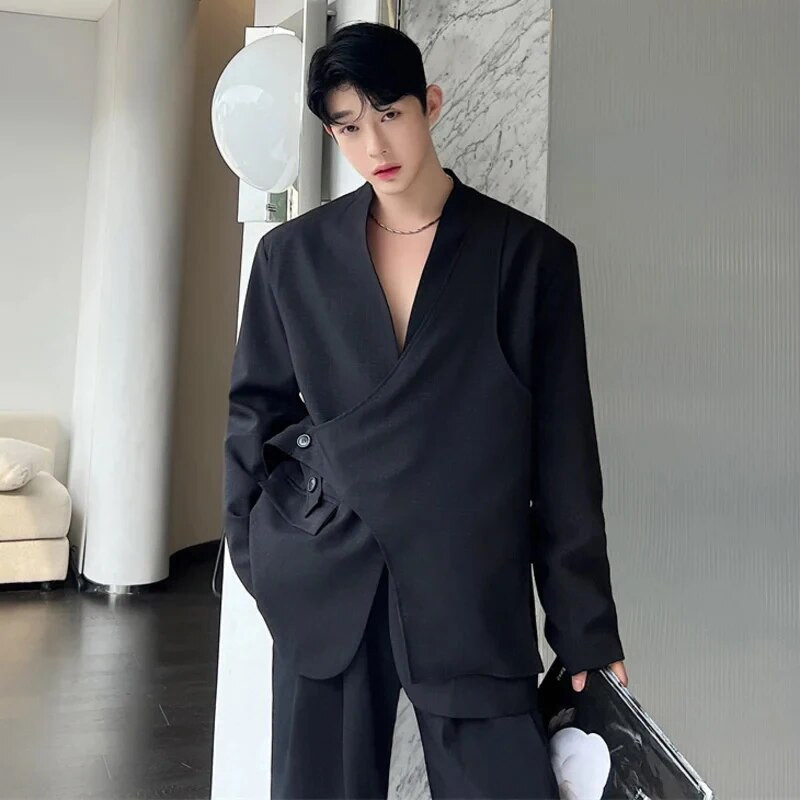 LUZHEN 2024 Štýlový nový kórejský asymetrický dizajn Originálna ležérna bunda pre mužov, elegantný a trendy kabát s vypchávkami na ramenách A83466