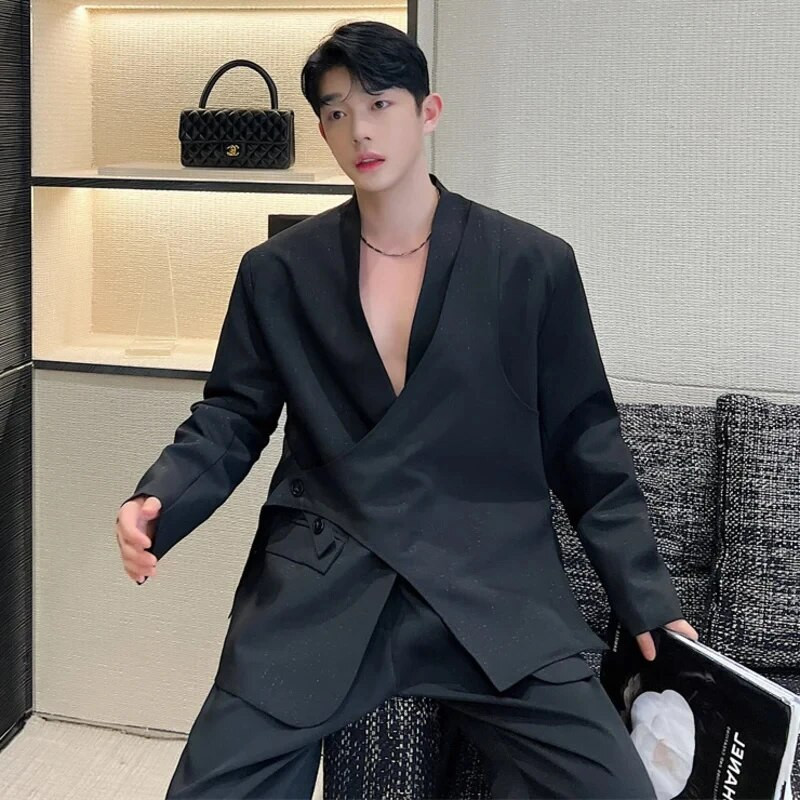 LUZHEN 2024 Štýlový nový kórejský asymetrický dizajn Originálna ležérna bunda pre mužov, elegantný a trendy kabát s vypchávkami na ramenách A83466