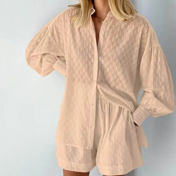 2024 Νέο πουκάμισο παραλίας Σορτς δύο τεμαχίων Γυναικεία καλοκαιρινή casual αθλητική φόρμα Γυναικεία φαρδιά μακρυμάνικη τοπ κοστούμι Lounge Wear Homewear