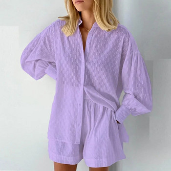 2024 Νέο πουκάμισο παραλίας Σορτς δύο τεμαχίων Γυναικεία καλοκαιρινή casual αθλητική φόρμα Γυναικεία φαρδιά μακρυμάνικη τοπ κοστούμι Lounge Wear Homewear