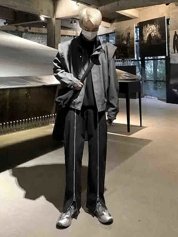 Pantaloni de costum Split Streetwear Bărbați Fermoar Designer Casual Pantaloni lungi Drepți Coreean Popular 2023 Nou