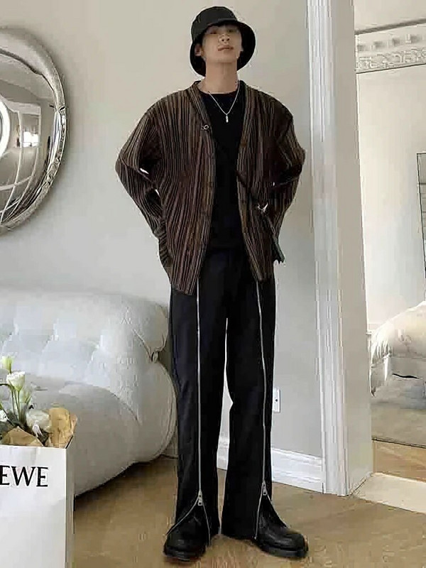 Pantaloni de costum Split Streetwear Bărbați Fermoar Designer Casual Pantaloni lungi Drepți Coreean Popular 2023 Nou