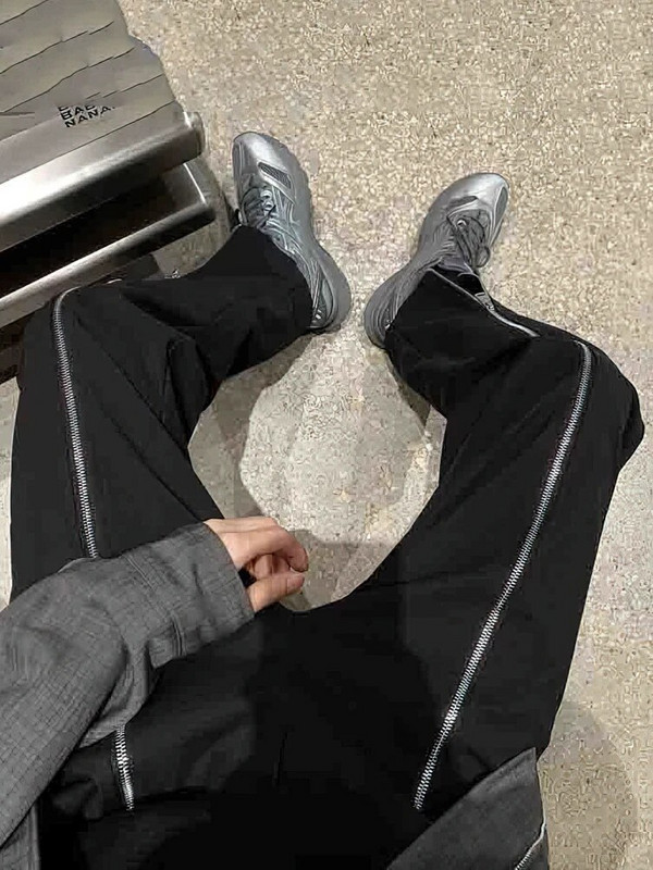 Pantaloni de costum Split Streetwear Bărbați Fermoar Designer Casual Pantaloni lungi Drepți Coreean Popular 2023 Nou